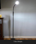 2 In 1 LED Floor And Desk Lamp With Adjustable Height And Gooseneck in living room, standing upright, bright illumination
