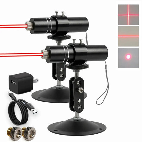 Two Pack Three Head Red Laser Level Kit With 520 Nm Cross And Linear Beams, Rechargeable Alignment Tool for woodworking and construction