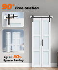 36x84 Bi Fold Barn Door Set With Glass Look, Double Sliding Door, shown installed on wall with hardware and handle