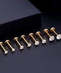 Threadless Flat Back Earrings Set For Tragus Cartilage Nose Lip Medusa Piercings, 18G 316L Surgical Steel Hypoallergenic Gold Tone Labret Posts With 2 To 2.5 To 3 To 4mm CZ Ends, 4 Pairs, 8 Pieces