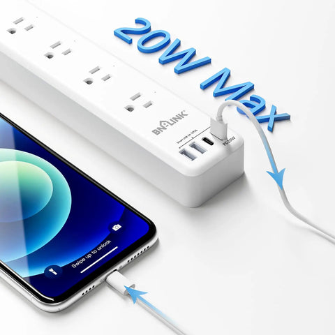 Smart Power Strip With 4 Individually Controlled Outlets And 4 USB Ports Including 20W USB C Fast Charging Surge Protector