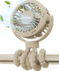 Mini Portable Baby Stroller Fan On The Go, 3 Speed Personal Handheld Cooling, Battery Powered Rechargeable, mounted on a bar