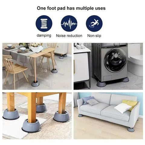 Set Of 4 Anti Vibration Pads For Washing Machines used under furniture for stability, shock absorption, and noise reduction.