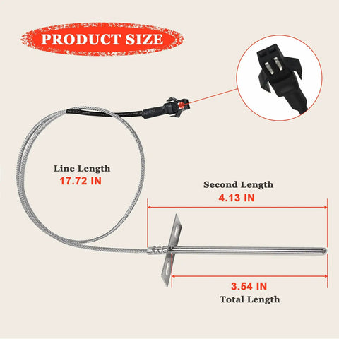 Replacement RTD Temperature Probe Sensor For Pellet Grills And Smokers, 3.5-Inch Probe With 17-Inch Stainless Wire, Easy Install, Includes 2 Screws And Nuts, Compatible With PB1000XL-025-R00 V2 Style Grills. size chart
