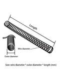 Built Tough 65Mn Steel Compression Springs Badass Grade Coils shown with wire dimensions, suitable for automotive and heavy equipment repairs.