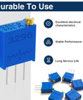 Blue multiturn trimmer potentiometer with gold screw adjustment, part of Multiturn Trimmer Potentiometer Kit With Sixty Pieces In Twelve Values From 100 Ohm To 500K Ohm For Precise Circuit Tuning PCB Repair And DIY Electronics Projects For Techies And Hobbyists