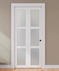 Bifold Closet Door For 24x80 Opening With Tempered Frosted Glass Folding Barn Door Kit Water Resistant PVC Surface No Fuss Easy Install