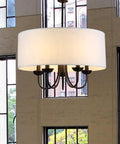 Five-Light Black Finish Chandelier With White Fabric Shade, 22-Inch Diameter, Hot Modern Farmhouse Vibe, ETL Listed Ceiling Fixture
