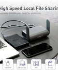Pocket WiFi 6 Travel Router With VPN 1800 Mbps Dual Band Speed MU-MIMO And OFDMA on table with laptop and smartphone