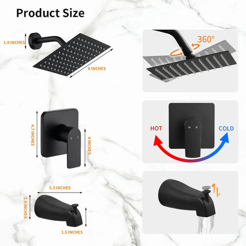 Slick Matte Black Tub Shower Faucet Set Featuring Real Deal High Pressure Rain Shower Head With Prime Waterfall Flow And Top Notch Drip Free Spout For Your Fresh Bathroom Refresh