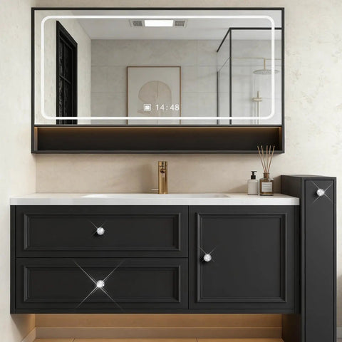 Elegant bathroom setup featuring Six Pack White Sphere Drawer Knobs Featuring Dazzling Glass Rhinestones And A Sleek Premium Silver Finish To Level Up Your Kitchen Drawers And Bedroom Vanities