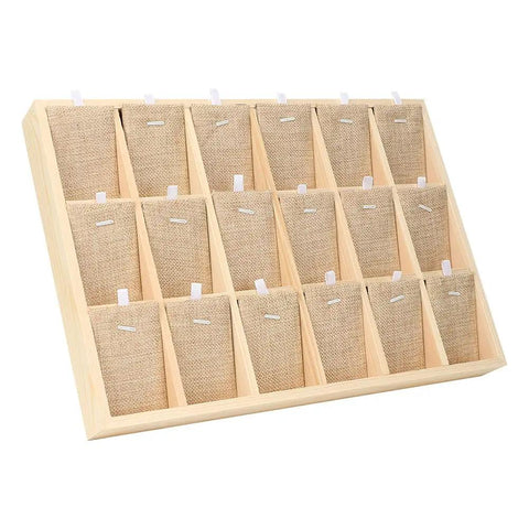 Top Shelf Solid Pine Wood Jewelry Organizer Tray With Eighteen Roomy Slots designed for keeping your dope pendants earrings and bangles neatly arranged on any desk or retail counter.