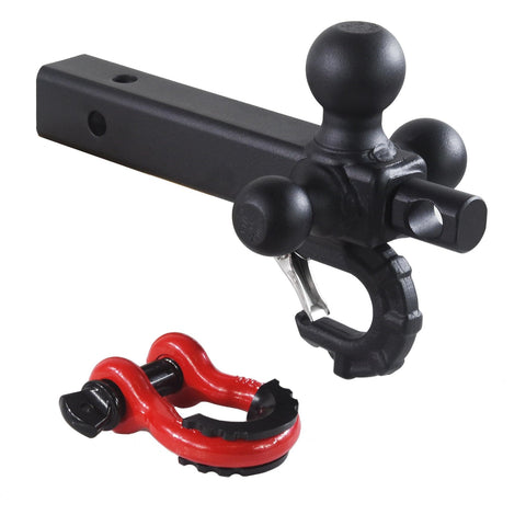 Tri Ball Hitch Mount With Matte Black Finish For 1 7/8, 2, And 2 5/16 Inch Balls, 360 Degree Swivel Base, 2 Inch Receiver