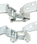 Set Of Two Chrome Plated Right Side Upper Lower Door Hinges Fits Ford Transit Connect 2010 Through 2013 viewed from above.