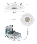 Diagram of 4 Inch LED Recessed Gimbal Light With Junction Box 9W 650LM CRI90 Plus ETL Listed Five Color Temperature Selectable
