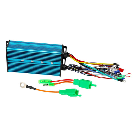 5000W Sine Wave Controller 72V 24 Mosfet 100A For Electric Atv Go Kart, featuring blue aluminum housing and wiring harness.