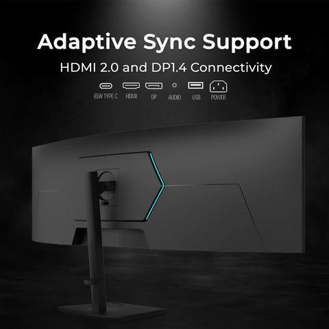 Rear view of Massive 49 Inch Curved Ultrawide Monitor With Dual QHD 5120x1440, 32:9, HDR400, 120Hz VA Panel, USB-C 65W PD, FreeSync