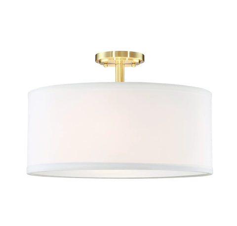 Off White Fabric Drum Shade Ceiling Light With PS Diffuser Semi Flush Mount Gold Finish Perfect For Bar Vibe Lighting Dining Room Hallway And Living Room Great For Modern Kitchens And Lounges 15 Inch