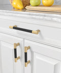 10 Pack Matte Black And Gold Knurled Cabinet Pulls 5 Inch Center to Center on White Cabinets