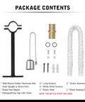 Wine Bottle Torch Kit For Outdoor Patio Lighting Wall Mount Holder With Wick Whiskey Bottle Torches Hardware Kit DIY Porch Decor Black Finish Easy Mount Refillable Flame Accent For Cozy Evenings package contents display with hardware