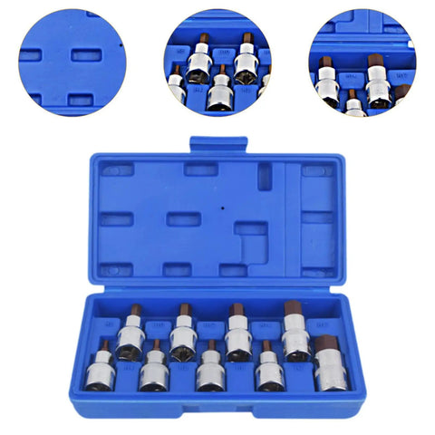 Solid Chrome Alloy Steel Hex Bit Socket Adapter Kit With 9x 1/2 Inch Drive Sockets Designed For Impact Wrenches And Heavy Duty Jobs To Get Your Tools Ready Fast. 9-piece kit in blue case