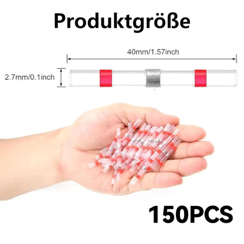 150 Piece Solder Seal Wire Connectors Kit With Red Heat Shrink Tubing For Automotive And Electronics AWG 22-18 in hand