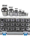 Top Notch Spring Collet Chuck Set For CNC Machining ER11 ER16 ER20 With High Precision Gripping 1 To 16mm Range Made Durable Steel in a tool box.