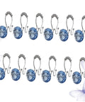 Blue Stainless Steel Shower Curtain Hooks With Rhinestones Rust Resistant Double Glide Rings 12 Piece Set