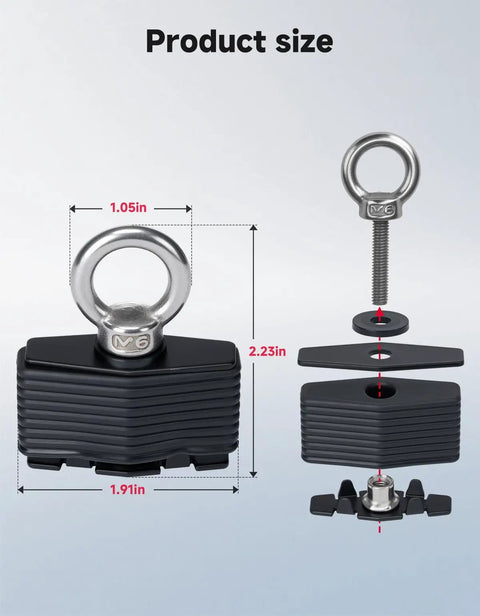 Product size of Heavy Duty UTV ATV Tie Down Anchor Kit Four Pack shows stainless steel anchors ideal for quick installation.