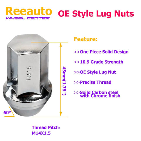 Beefy 24 Piece M14x1.5 Lug Nuts Replacement For Silverado Tahoe Suburban Escalade XT5 XT6 Chrome 7 8 Hex 1.77 Inch OAL