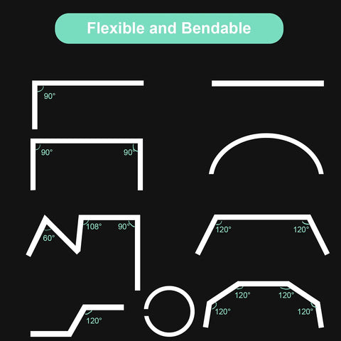 Bendable Ceiling Curtain Track System for Bay Windows and Room Dividers Flexible Curtain Rail Cut To Length White 9.8 Ft Easy DIY Install No Tools Required Ideal for Bunk Beds and Odd Shaped Windows, flexible angles shown