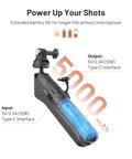 GoPro CapLock MantisPod Power 5000mAh Battery Grip Mount with clear battery and USB-C input-output details in graphic