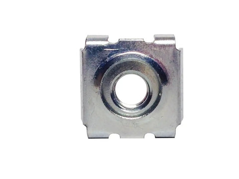 Killer Heavy Duty 10-32 Snap In Cage Nuts 50 Pack Clear Zinc square hole mounting hardware front view