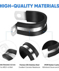 Beefy 24 Piece 1 Inch Cable Clamps With Rubber Cushioned 304 Stainless Steel Build, highlighting EPDM cushion and materials