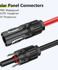 Close-up of Solar Panel Extension Cable 20Ft 10AWG With Tool Free Connectors Waterproof PV Cable 6mm2 connectors