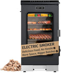 30 Inch Electric Smoker For Outdoors With Built In Meat Probe And Clear Viewing Window Side Chip Loader, Night Blue, in use