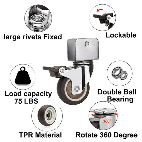 4 Pack 2 Inch Caster Wheels With Three Quarter Inch U Bracket Set Of Four Quiet TPR Casters 300 Lb Capacity 360 Degree Ball Bearing