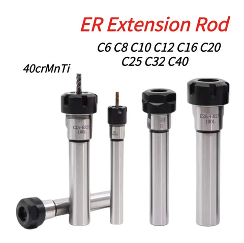 Heavy Duty 60L 100L 150L Collet Chuck Holder For CNC Milling And Lathe With High Hardness Lengthened Design displayed with ER extension rods.