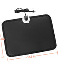 Black electric heated floor mat for feet under desk at office and home AC 110V foot warmer pad, 12.6x17.3 inches with digital display.