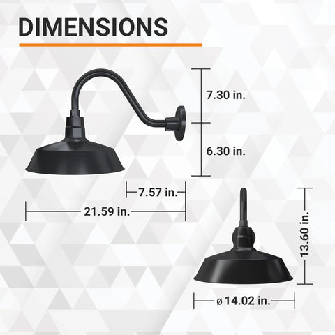 Dimensions diagram of Outdoor Gooseneck Barn Light Satin Black With 14.5 Inch Extension Arm Wall Sconce, showing measurements.
