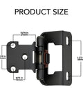 Diagram showing dimensions of 50 Pack Self Closing Cabinet Hinges Semi Overlay Half Inch Matte Black Face Frame Hinges 25 Pairs