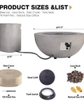 Outdoor Propane Fire Pit Table Set With Tank Cover For Backyard Hangouts And Patios, 2-Piece 50,000 BTU Concrete Bowl Fire Pit shown with accessories.