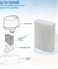 Diagram showing installation process of Relion Compatible Humidifier Filter Replacement Pack Of 4 for RCM832 RCM-832N.