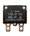 Front view of Two Pack 17A Automatic Reset Relay Fuse Therma Switch Circuit Breaker for Kids Ride On Toys Cars.