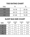 TOG rating and sleep bag size chart for Soft Bamboo Sleep Sack For Toddlers 2T To 3T Cozy And Comfy Half Tog Lightweight Wearable Blanket
