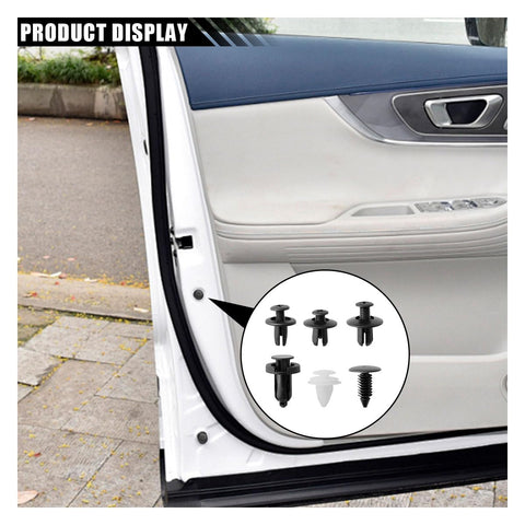 Car door showing installation of Beefy Plastic Car Trim Clips Kit With Handy Storage Box Universal Bumper Rivets Fasteners