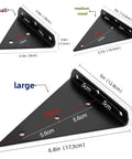 Three sizes of Five Pack Hidden Stainless Steel Shelf Brackets For White Walls Invisible Triangular Wall Mounts detailed measurements