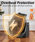 2 In 1 Portable Space Heater And Desk Fan for Home Office with 45 Degree Tilt and Dual Speed Settings, shows overheat protection feature.