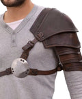 Single Shoulder Pauldron Armor In PU Leather Medieval Viking Gladiator Style With Rivet Detailing For Cosplay LARP And Stage Battles