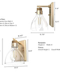 Technical drawing of Alturas Gold 1 Light Sconce in a medium size dimmable wall light with transitional style, clear glass shade.